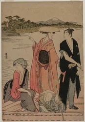 Passagiere in einer Fähre auf dem Sumida-Fluss, 1784