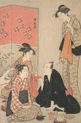 Der Kabuki-Schauspieler Sawamura Sojuro III und Kurtisanen, ca. 1783-84