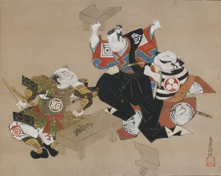 Die Schauspieler Ichikawa Danjuro II als Soga no Goro und Ogawa Zengoro als Kudo Suketsune, ca. 1715