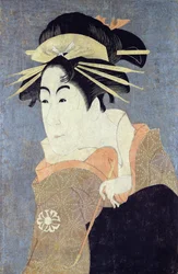 Matsumoto Yonesaburo in der Rolle der Kurtisane Kewaizaka No Shosho (Shinobu) im Stück 