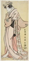 Der Schauspieler Nakayama Tomisaburo I als Lady Tsukuba, Ehefrau von Yoshioki (Shodai Nakayama Tomisaburo no Yoshioki Midai Tsukuba Gozen)