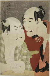 Die Schauspieler Nakajima Wadaemon (R) als Bodara Chozaemon und Nakamura Konozo (L) als Gon der Bootsmann Kanagawaya
