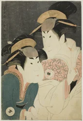 Die Schauspieler Segawa Tomisaburo II (R) als Yadorigi, Frau von Ogishi Kurando, und Nakamura Manyo (L) als Diener Wakakusa