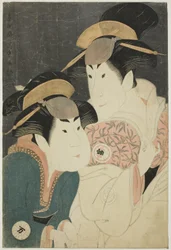 Die Schauspieler Segawa Tomisaburo II (R) als Yadorigi, Ehefrau von Ogishi Kurando, und Nakamura Manyo (L) als Diener Wakakusa