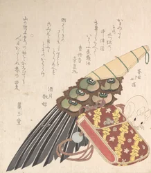 Federbürste und Doran eine Art Medizinkasten mit einem Netsuke einer Ratte, wahrscheinlich 1816