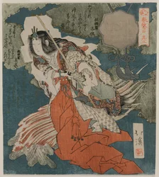 Uzume no Mikoto tanzt neben einem Feuer aus der Serie Die Frühlingshöhle, 1825
