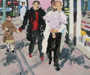 Einkäufer mit Kindern, 2003