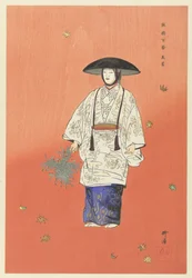 Schauspieler im Noh-Theaterstück Hanagatami Hanagatami (Titel auf Objekt) Hundert Noh-Spiele (Serientitel) Nogaku hyakuban (Serientitel auf Objekt)