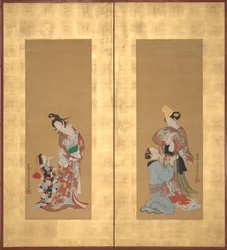Shirabyoshi-Tänzerin und weibliche Dienerin, Kurtisane und Mädchenbegleiterin