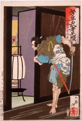 Endō Musha Morito nähert sich Kesas Schlafzimmer