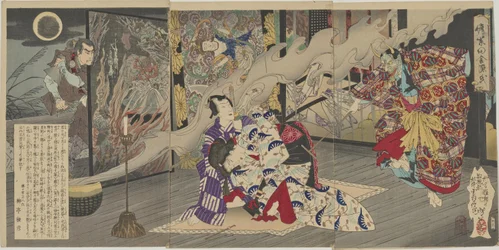 Nise Murasaki Inaka Genji (Ländlicher Genji als Nachahmung von Murasakis Roman): Szene eines verfallenen Tempels aus dem fünften Kapitel