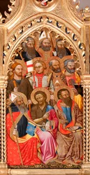 Heilige, Detail aus Jungfrau und Kind umgeben von Engeln und Heiligen (Detail)