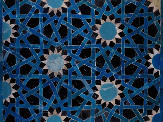 Fliesenplatte mit geometrischen Motiven aus Konya, Türkei, Seldschukische Zivilisation