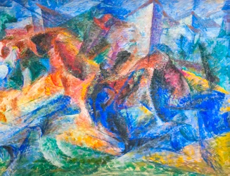 Pferd, Reiter und Gebäude