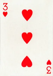 3 der Herzen aus einem Kartenspiel von Goodall & Son Ltd., um 1940