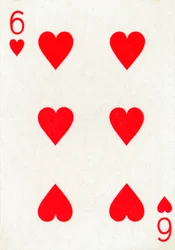 6 der Herzen aus einem Kartenspiel von Goodall & Son Ltd., ca. 1940