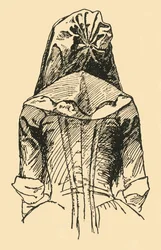 Eine Camlet-Kapuze, von einem Originalkleidungsstück genommen, ca. 1702, 1937