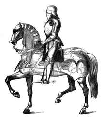 Ein mittelalterlicher Ritter bewaffnet und beritten für den Krieg, 1870