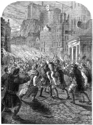 Ein Mob bringt Captain John Porteous zu seiner Hinrichtung, Edinburgh
