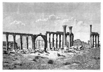 Eine zerstörte Kolonnade in Palmyra Tadmur, Syrien, 1895