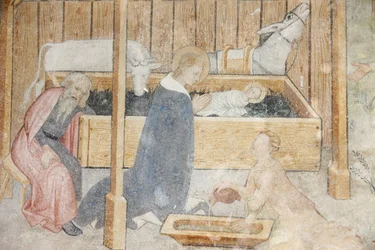 Fresko in der Abtei Abondance: Krippenszene, Abondance, Frankreich