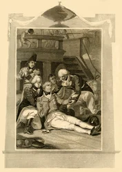 Admiral Lord Nelson tödlich verwundet auf der Victory in der Schlacht von Trafalgar, 1805, 1816