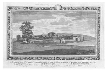 Eine alte Ansicht von St. James, Westminster Abbey & Hall, spätes 18. Jahrhundert