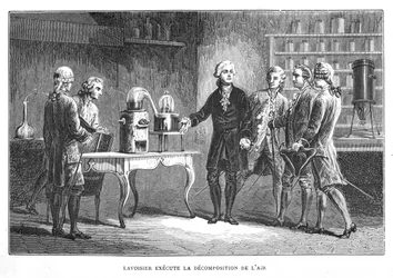 Antoine Laurent Lavoisier, französischer Chemiker, demonstriert seine Entdeckung des Sauerstoffs, 1776 1874