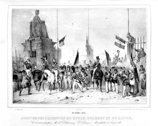 Ankunft der Patrioten von Rouen, Elbeut und Le Havre, Paris, 30. Juli 1830