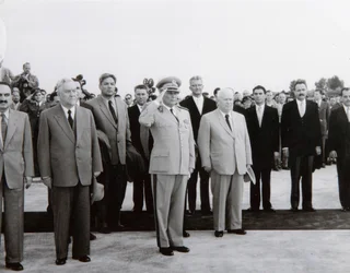 Ankunft der sowjetischen Delegation in Belgrad, Jugoslawien, 26. Mai 1955