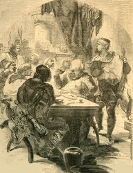 Bei einem Bankett von Harold erhält er die Nachricht von der Invasion der Normannen, um 1890