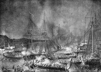 Angriff auf die französische Invasionsflotte bei Boulogne, Frankreich, 15.-16. August 1801, 1882-1884
