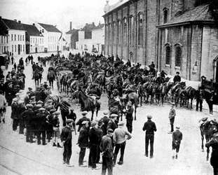 Belgische Kanonen, hergestellt von Krupp, Vorbereitung auf die Schlacht bei Gent, Belgien, Erster Weltkrieg, 1914