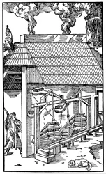 Blasebälge, die Zugluft zu einem Schmelzofen liefern, 1556