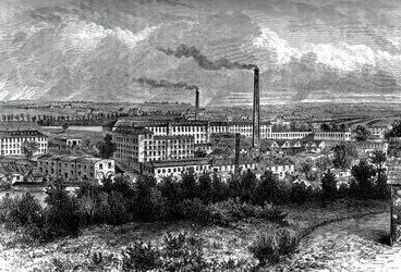 Bessbrook Mills und Dorf, County Armagh, Irland, ca. 1880
