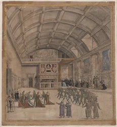 Binche-Palast während der Feierlichkeiten im August 1549, 1549