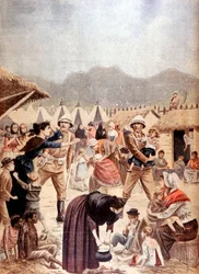 Burenfrauen und -kinder in einem britischen Konzentrationslager im Transvaal, Burenkrieg, 1901