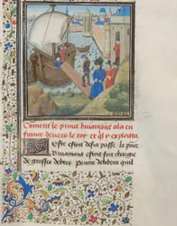 Bohemund I. von Antiochia reiste zurück nach Apulien. Miniatur aus der Historia von Wilhelm von Tyrus, 1460er Jahre