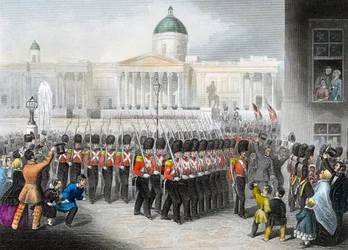 Britische Soldaten brechen zum Krimkrieg, Russisch-Türkischer Krieg 1853-1856, auf, um 1860