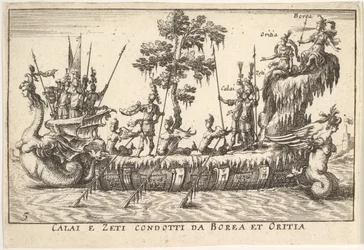Calais und Zetes geführt von Boreas und Oreithyia Calai e Zeti condotti da Borea et Oritia, w..., 1664