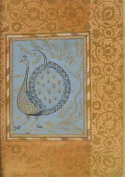 Kalligrafische Komposition in Form eines Pfaus, Blatt aus dem Bellini-Album, ca. 1600.