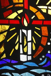 Kerze auf Buntglas dargestellt, Lome, Togo