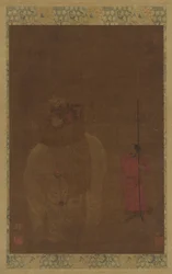 Geschmückter Elefant und Begleiter