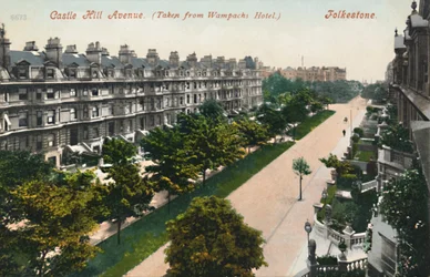 Castle Hill Avenue. Aufgenommen vom Wampachs Hotel. Folkestone, spätes 19. bis frühes 20. Jahrhundert