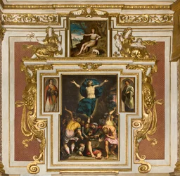 Kapelle Unserer Lieben Frau des Volkes, zweiter Spann Südseite, Giovan Battista Trotti genannt Malosso, Auferstehung 1594, Bernardino Campi, San Giovanni in der Wüste 1569, Kathedrale Santa Maria Assunta, Duomo, Cremona, Lombardei, Italien