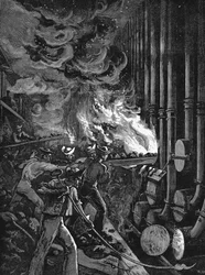 Befüllen der Retorten in den Beckton-Gaswerken, London, 1878