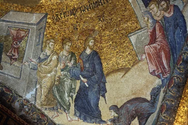 Chora-Kirchenmuseum: Mosaik, das die Frau zeigt, die Jesus um Heilung bittet, Istanbul, Türkei