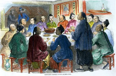 Chow-Chow chinesisches Abendessen in Hongkong, um 1875