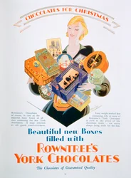 Weihnachtswerbung für Rowntrees York Chocolates, 1928