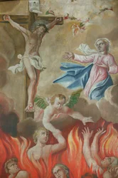 Kirche von Saint-Nicolas-de-Véroce. Kreuzigung, Saint-Nicolas-de-Véroce, Frankreich